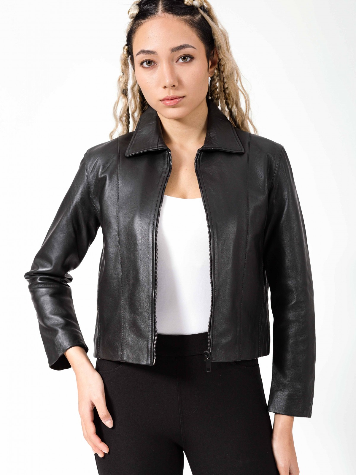 ALKIONI SHEEP BLACK - АВТЕНТИЧНО ДАМСКО ЧЕРНО КОЖЕНО ЯКЕ