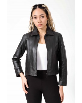 ALKIONI SHEEP BLACK - АВТЕНТИЧНО ДАМСКО ЧЕРНО КОЖЕНО ЯКЕ