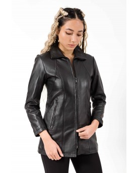 PANDORA LONG SHEEP BLACK - АВТЕНТИЧНО ДАМСКО ЧЕРНО КОЖЕНО ЯКЕ