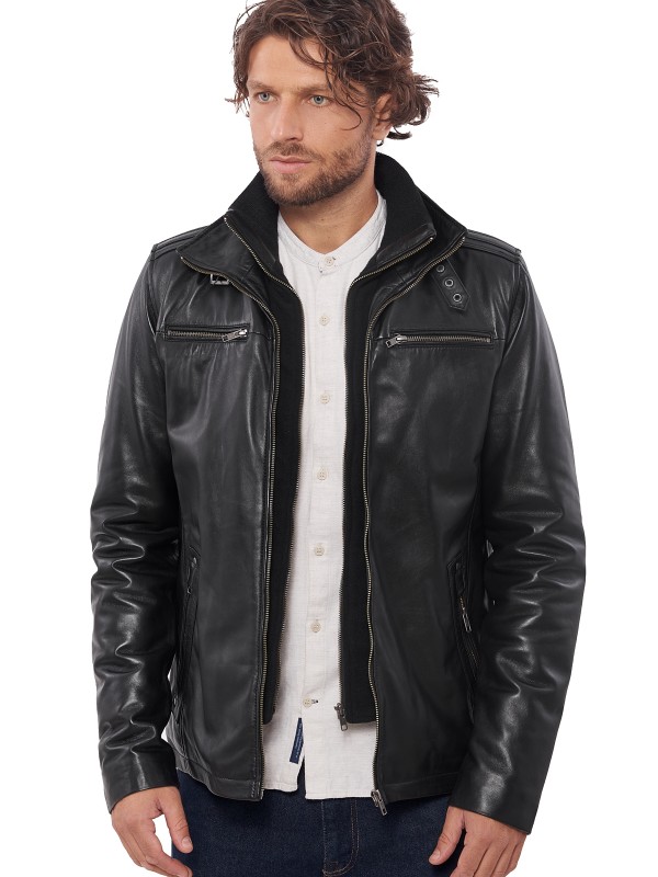 VAINAS MEN JACKETS 4065  SHEEP  BLACK - АВТЕНТИЧНО МЪЖКО ЧЕРНО КОЖЕНО ЯКЕ