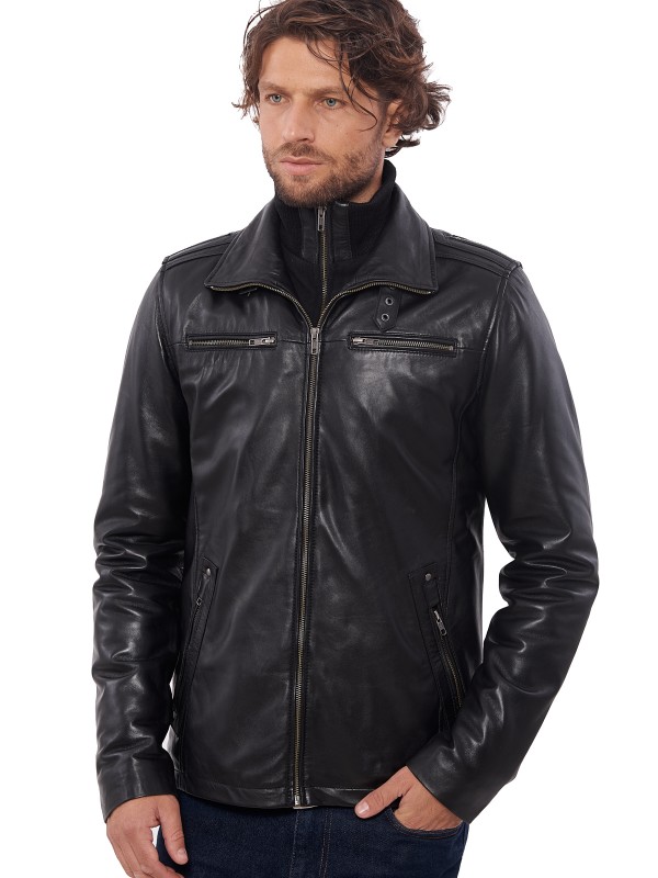 VAINAS MEN JACKETS 4065  SHEEP  BLACK - АВТЕНТИЧНО МЪЖКО ЧЕРНО КОЖЕНО ЯКЕ