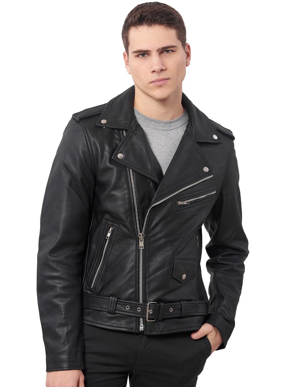 BRANDO BUFFALO BLACK - AUTHENTIC MENS BLACK LEATHER JACKET