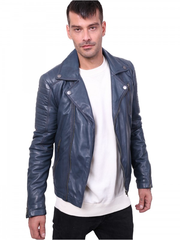 CHARLIE SHEEP BLUE - АВТЕНТИЧНО МЪЖКО СИньо КОЖЕНО ЯКЕ