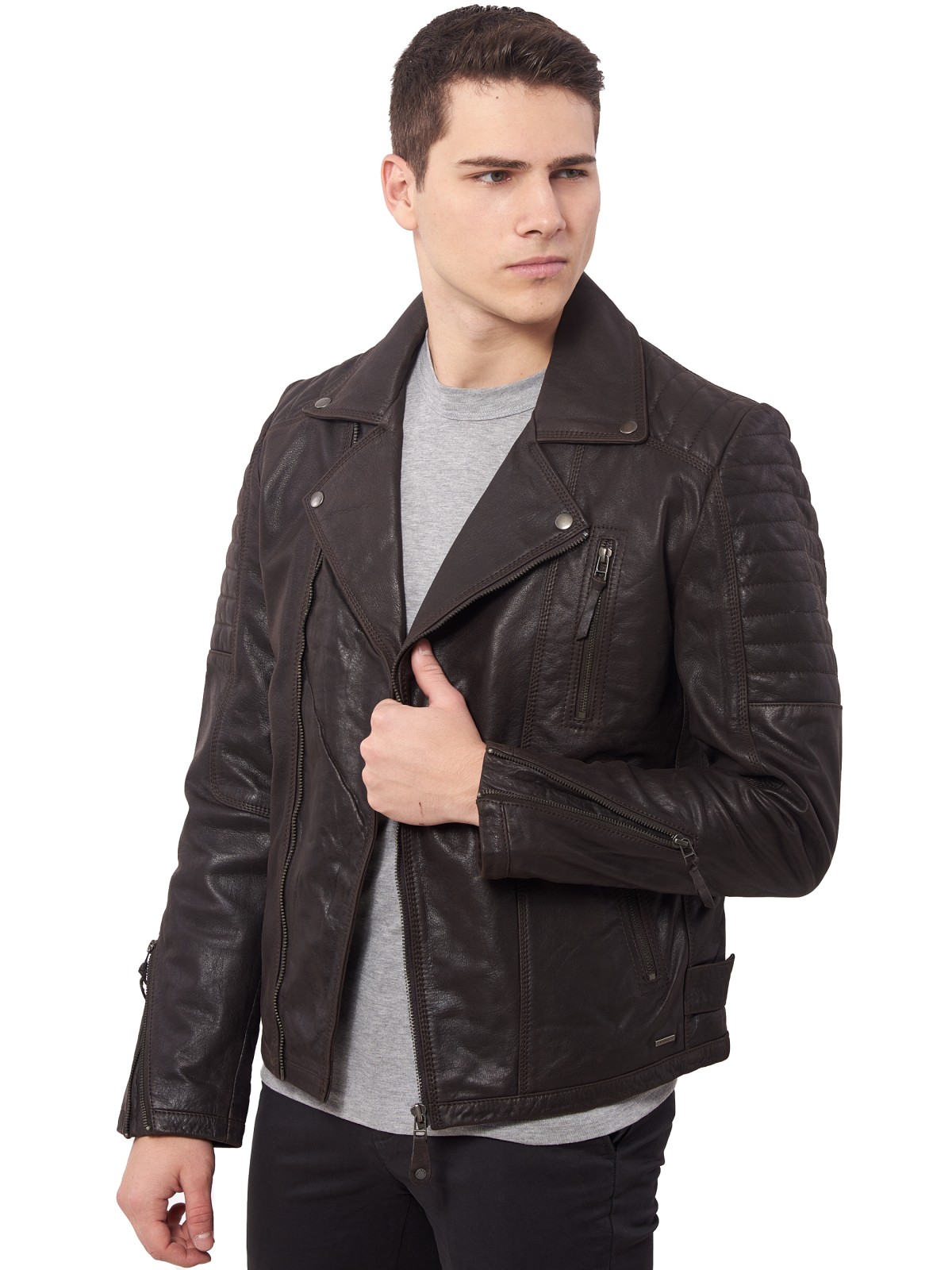 CHARLIE BUFFALO BROWN - AUTHENTIC MENS BROWN LEATHER JACKET