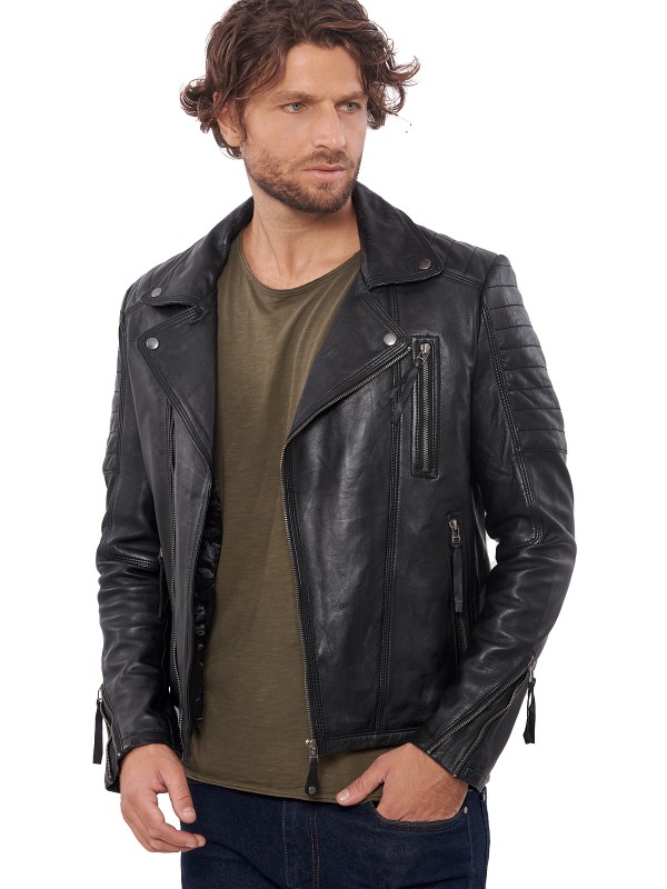 CHARLIE SHEEP BLACK - АВТЕНТИЧНО МЪЖКО ЧЕРНО КОЖЕНО ЯКЕ