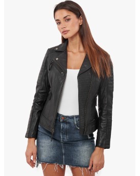 ELECTRA BUFFALO BLACK - AUTHENTIC WOMENS BLACK LEATHER JACKET