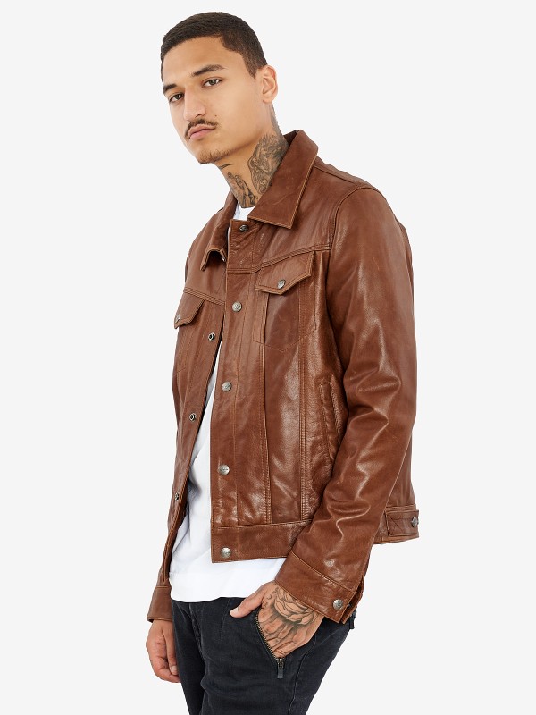 FOXTROT BUFFALO COGNAC - АВТЕНТИЧНО МЪЖКО КОЖЕНО ЯКЕ С КОНЬЯК