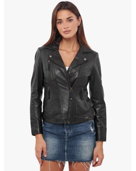 PHEDRA SHEEP BLACK - АВТЕНТИЧНО ДАМСКО ЧЕРНО КОЖЕНО ЯКЕ