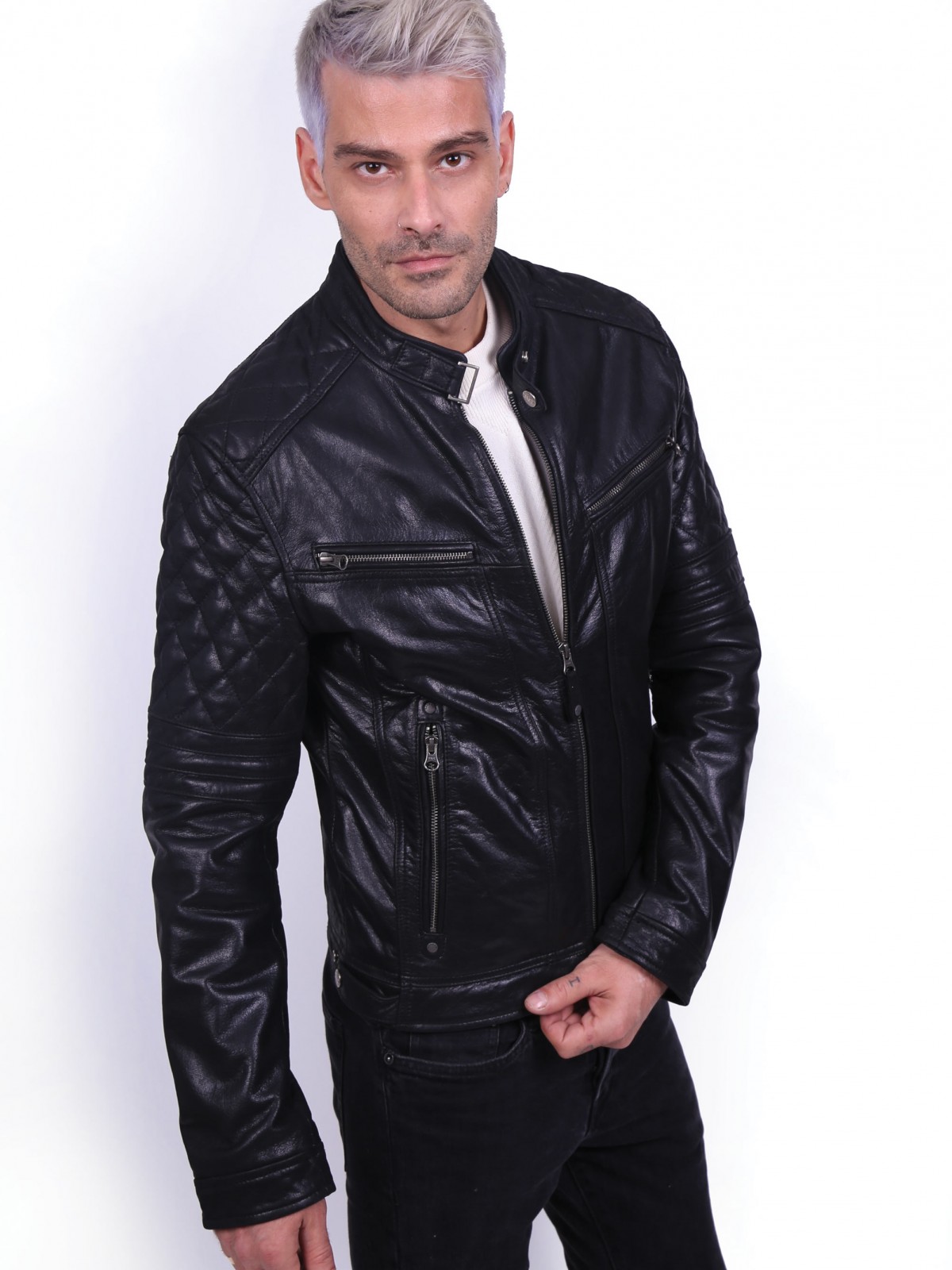 BRAVO BUFFALO BLACK - АВТЕНТИЧНО ЧЕРНО МЪЖКО КОЖЕНО ЯКЕ