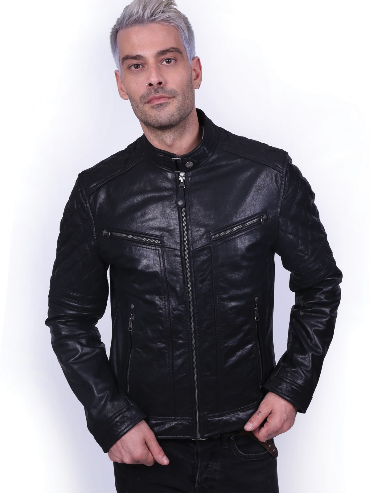 BRAVO BUFFALO BLACK - АВТЕНТИЧНО ЧЕРНО МЪЖКО КОЖЕНО ЯКЕ